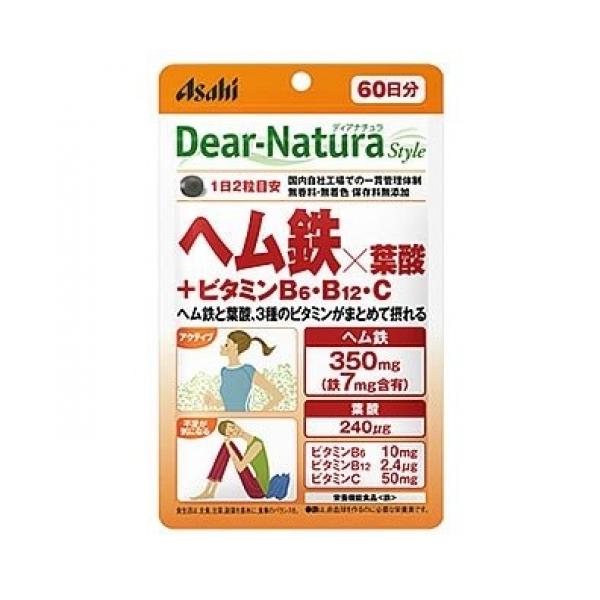 Asahi Dear Natura Style系列 血紅素鐵×葉酸+維他命B6・B12・C 60天份 120顆