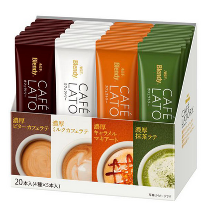 AGF Blendy 即溶咖啡 苦味拿鐵・牛奶拿鐵・焦糖瑪奇朵・抹茶拿鐵４種綜合口味(含糖) 20包
