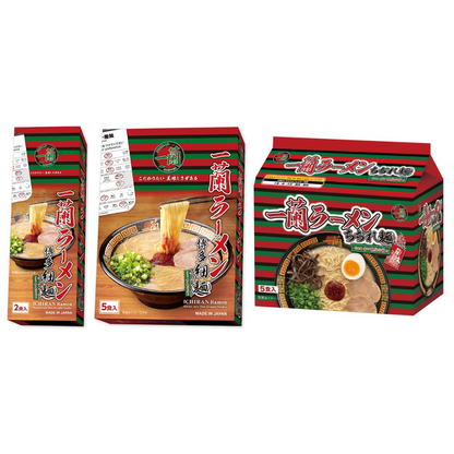 日本 一蘭 拉麵 福岡博多細麺(直條麵）附一蘭 秘傳辣粉 5人分 五包博多細麵+五包湯底+五包紅色秘傳辣粉 水煮麵非泡麵