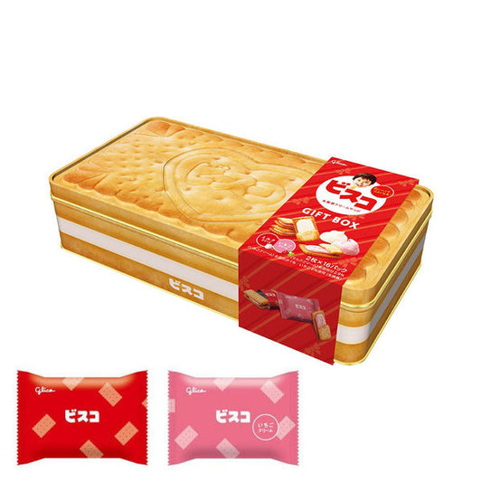 glico 江崎固力果  GIFTBOX 奶油夾心餅乾禮盒 (牛奶味、草莓味各9袋)