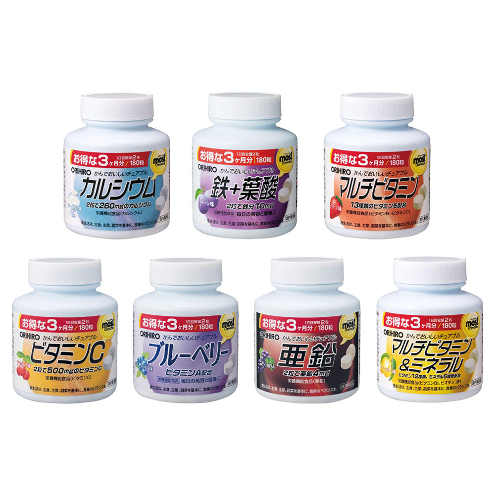 ORIHIRO歐力喜樂 咀嚼型膠原蛋白 90天份 180粒 綜合維他命 鐵 鋅 鈣 葉酸 維生素C