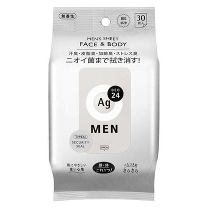 Ag DEO24 男性用便攜式 臉部身體潔膚爽身巾 30片入 無香 柑橘香 濕紙巾 / 拭汗巾