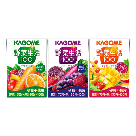 Kagome 可果美 野菜生活100 綜合口味組  蔬菜汁 蔬果汁 1 盒（100ml x 12 瓶入）